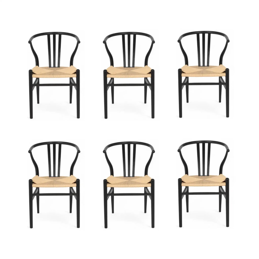 6er Set Esszimmerstühle Nikoline mit Geflechtsitz - Schwarz - FURNHOUSE