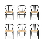6er Set Esszimmerstühle Nicoline, Schwarz mit Sitz aus Papiergarn