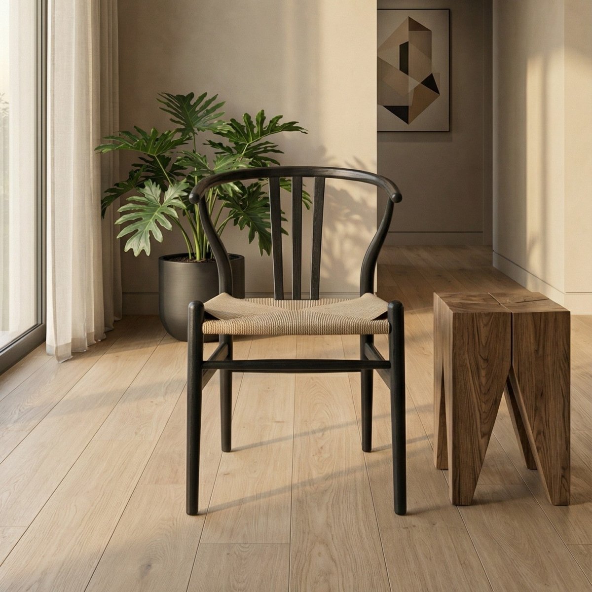 6er Set Esszimmerstühle Nikoline mit Geflechtsitz - Schwarz - FURNHOUSE