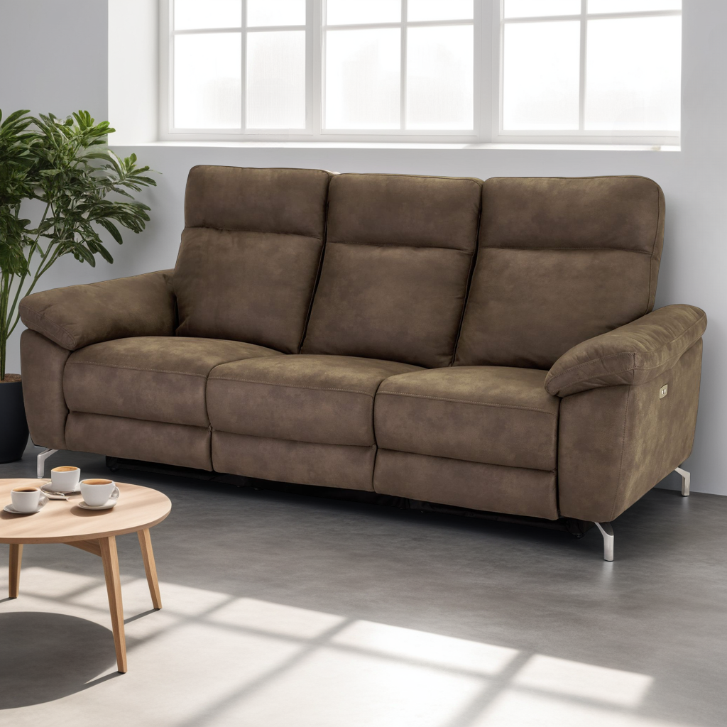 3-Sitzer Elektrisch Relaxsofa Selesta - Braun Stoff - FURNHOUSE