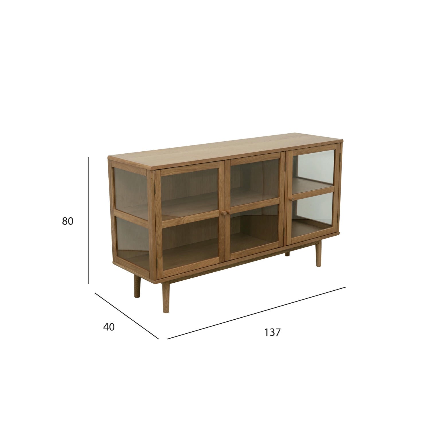 Svendborg Sideboard mit 3 Glastüren - 137 cm breit - Wildeiche Natur