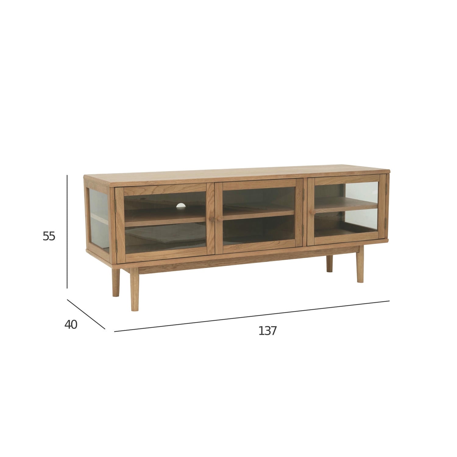 Svendborg TV-Tisch mit 3 Glastüren - 137 cm breit - Wildeiche Natur