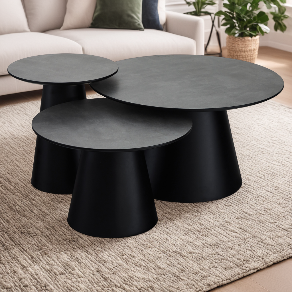 Runder Couchtisch mit Säulenfuß Tango Dunkelgrau Marmoroptik ø60x40 cm - FURNHOUSE