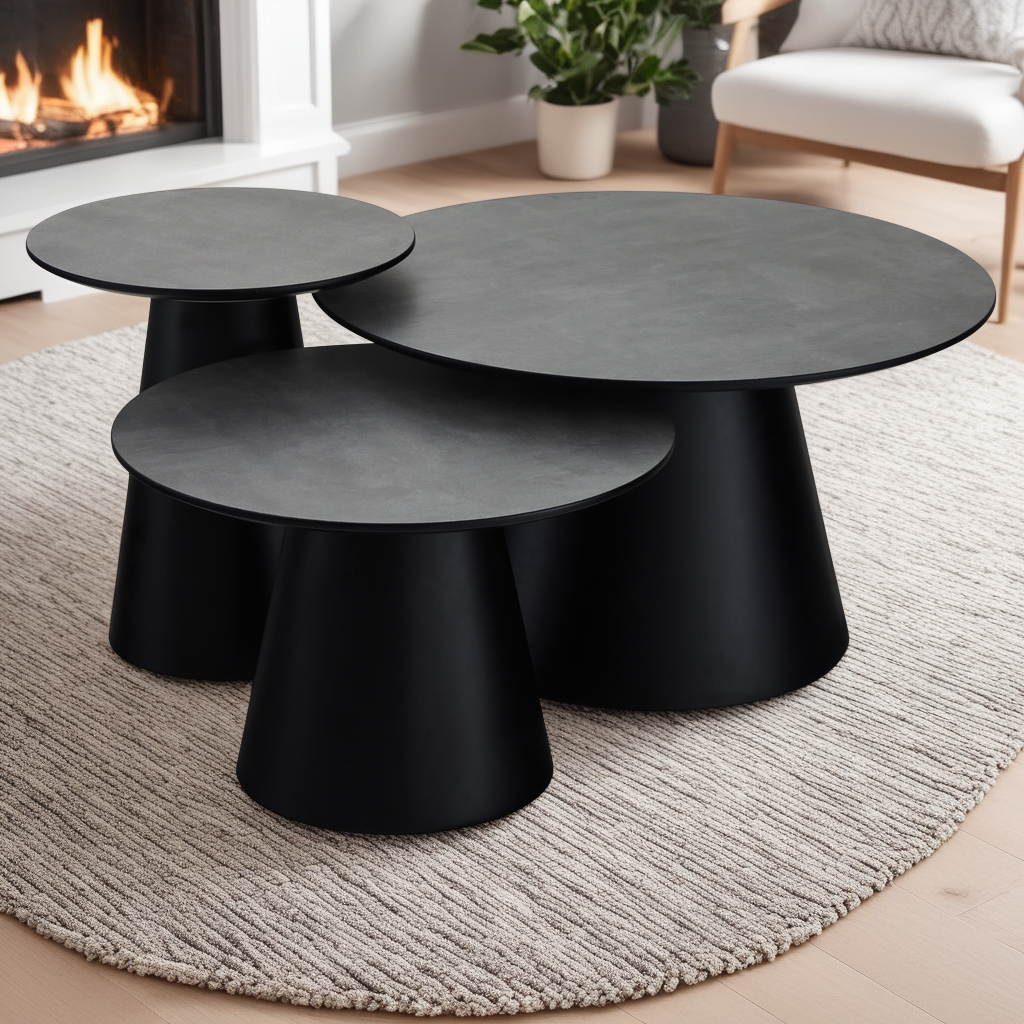 Runder Couchtisch mit Säulenfuß Tango Dunkelgrau Marmoroptik ø45x50 cm - FURNHOUSE