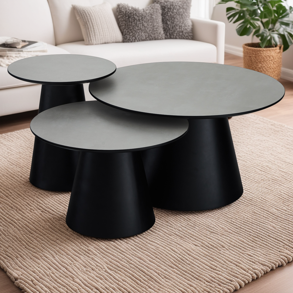 Runder Couchtisch mit Säulenfuß Tango Hellgrau Marmoroptik ø80x45 cm - FURNHOUSE
