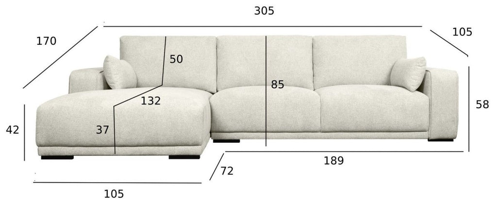California L-Form Ecksofa Links - Stoffbezug Creme Weiß - FURNHOUSE