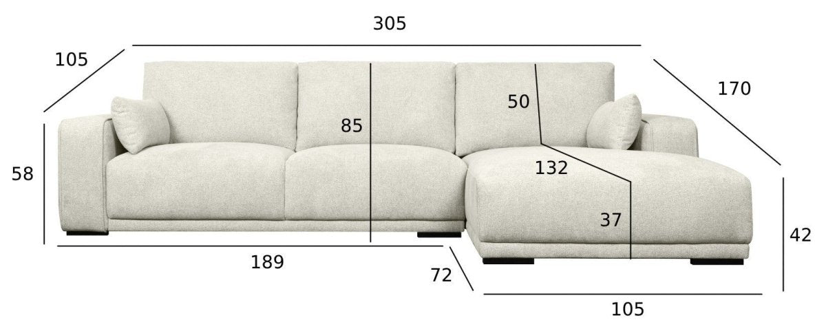 California L-Form Ecksofa Rechts - Stoffbezug Creme Weiß - FURNHOUSE