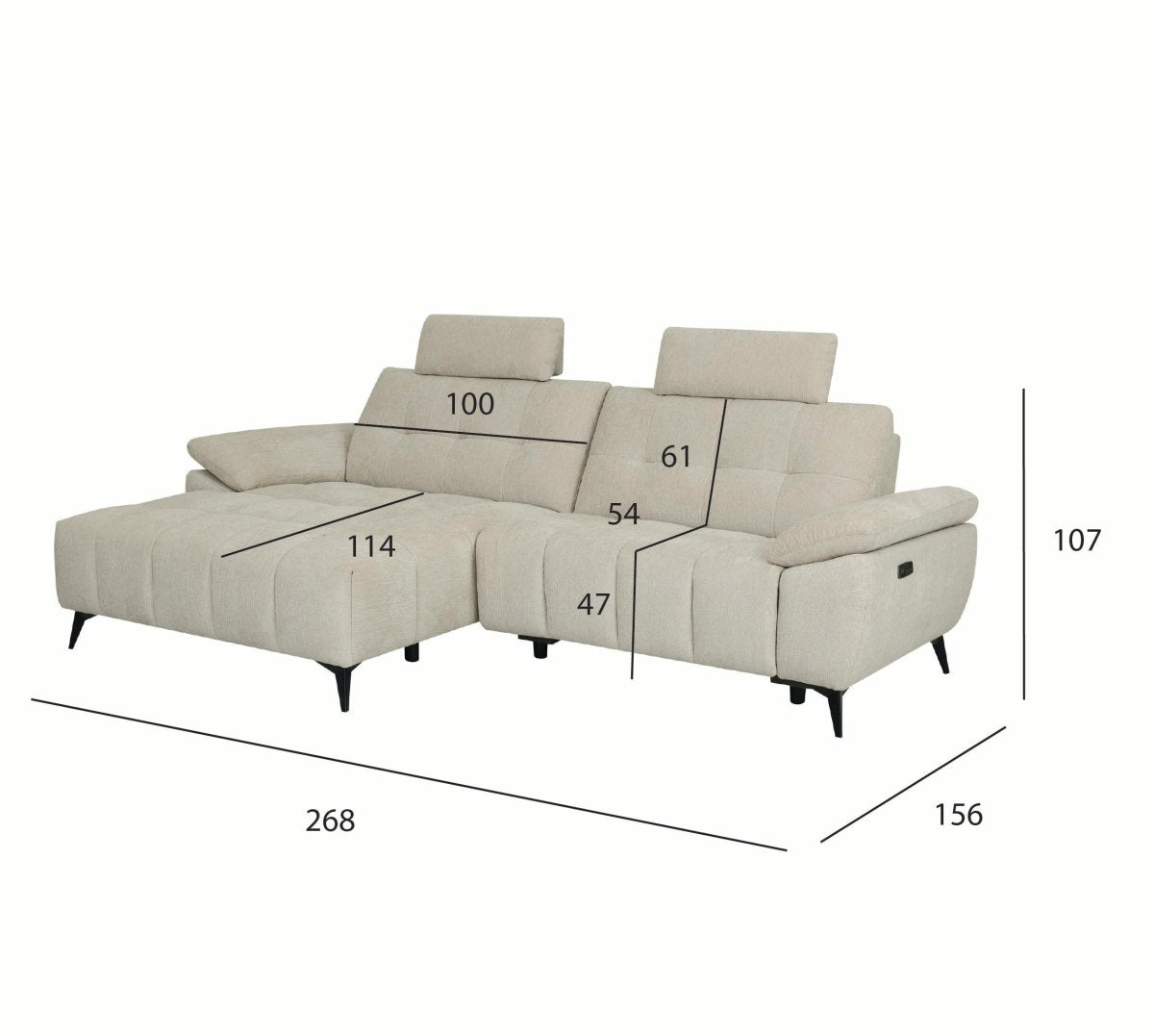 Colorado L-Form Ecksofa Links – mit Elektrische Relaxfunktion, USB - Stoffbezug Creme Weiß - FURNHOUSE