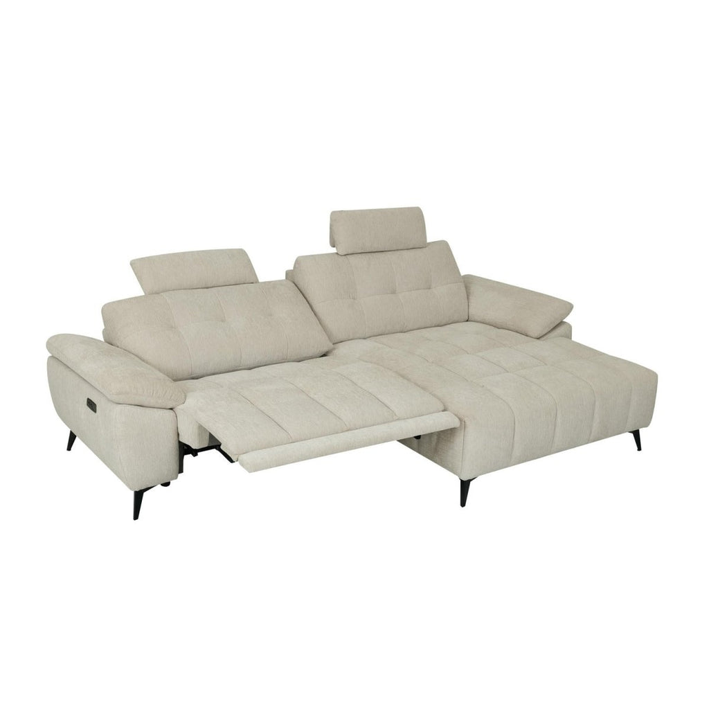 Colorado L-Form Ecksofa Rechts – mit Elektrische Relaxfunktion, USB - Stoffbezug Creme Weiß - FURNHOUSE
