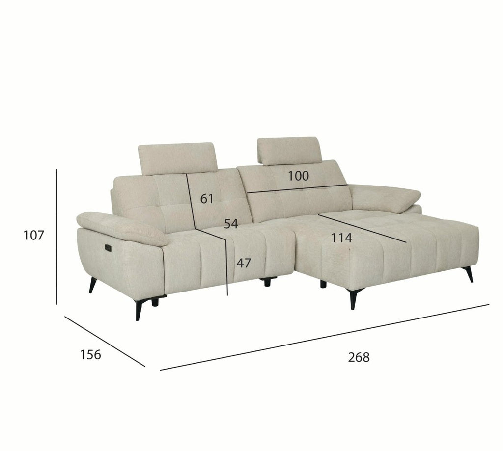 Colorado L-Form Ecksofa Rechts – mit Elektrische Relaxfunktion, USB - Stoffbezug Creme Weiß - FURNHOUSE