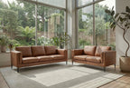 Couchgarnitur 3+2 Valencia - Echtleder Cognacbraun, 220 + 157 cm - FURNHOUSE