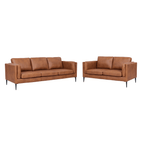 Couchgarnitur 3+2 Valencia - Echtleder Cognacbraun, 220 + 157 cm - FURNHOUSE