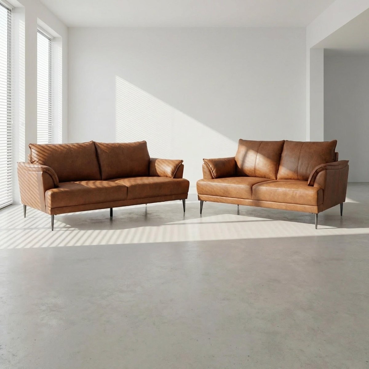Couchgarnitur 3+2 - Echtleder Cognacbraun - IBBE DESIGN - FURNHOUSE