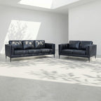 Couchgarnitur 3+2 Valencia - Echtleder Schwarz, 220 + 157 cm - FURNHOUSE