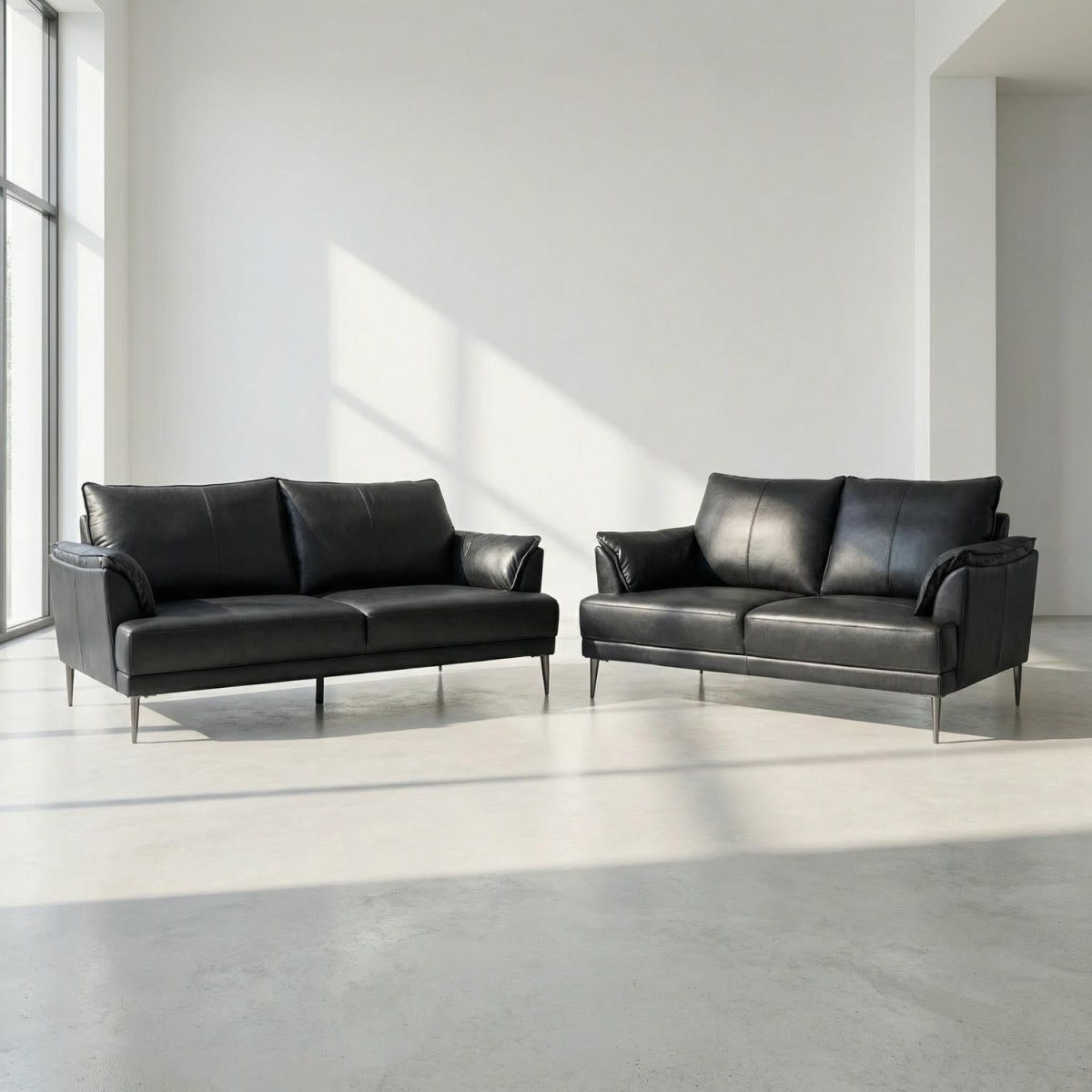 Couchgarnitur 3+2 - Echtleder Schwarz - IBBE DESIGN - FURNHOUSE
