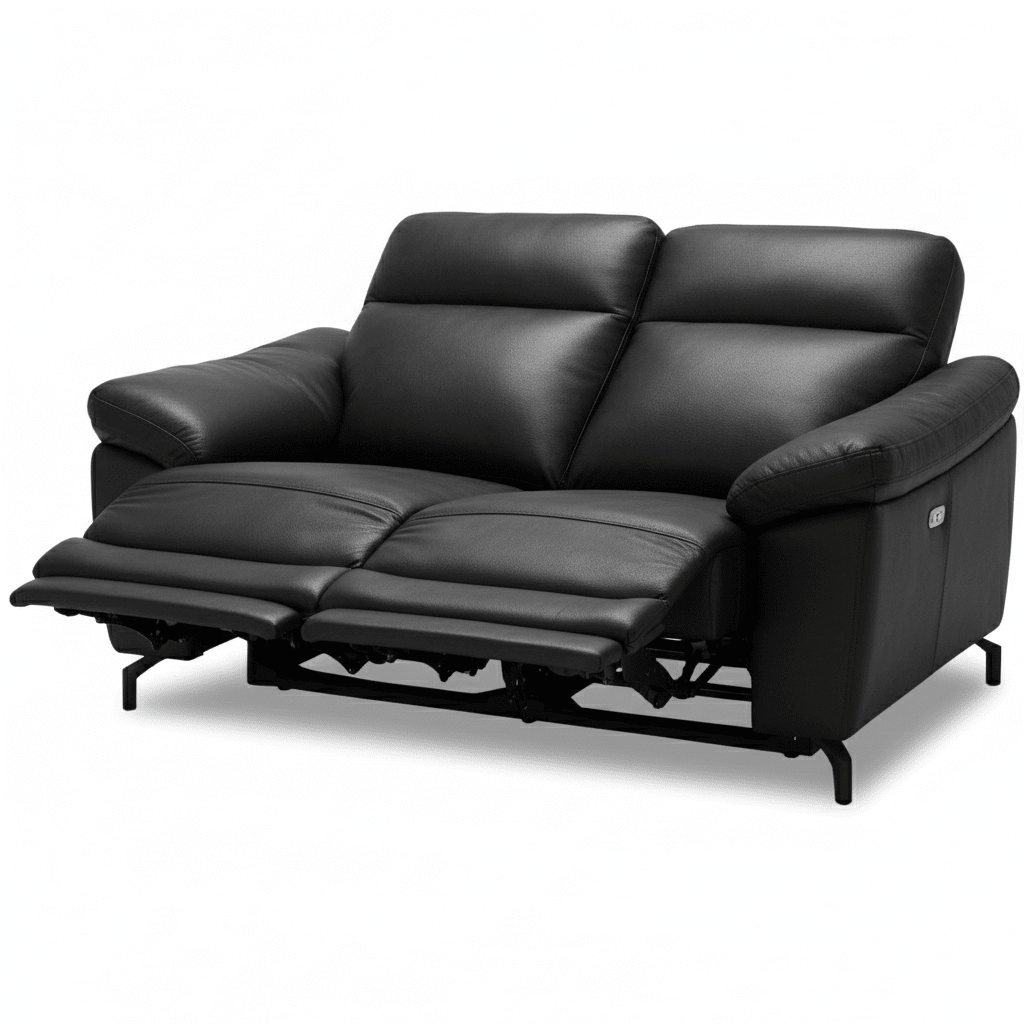 Couchgarnitur 3+2 - mit Elektrische Relaxfunktion, USB - Lederbezug Schwarz - FURNHOUSE