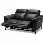 Couchgarnitur 3+2 Selesta - Elektrisch mit USB, Echtleder & Kunstleder Schwarz - FURNHOUSE