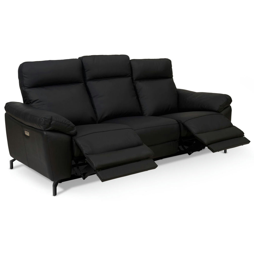 Couchgarnitur 3+2 - mit Elektrische Relaxfunktion, USB - Lederbezug Schwarz - FURNHOUSE