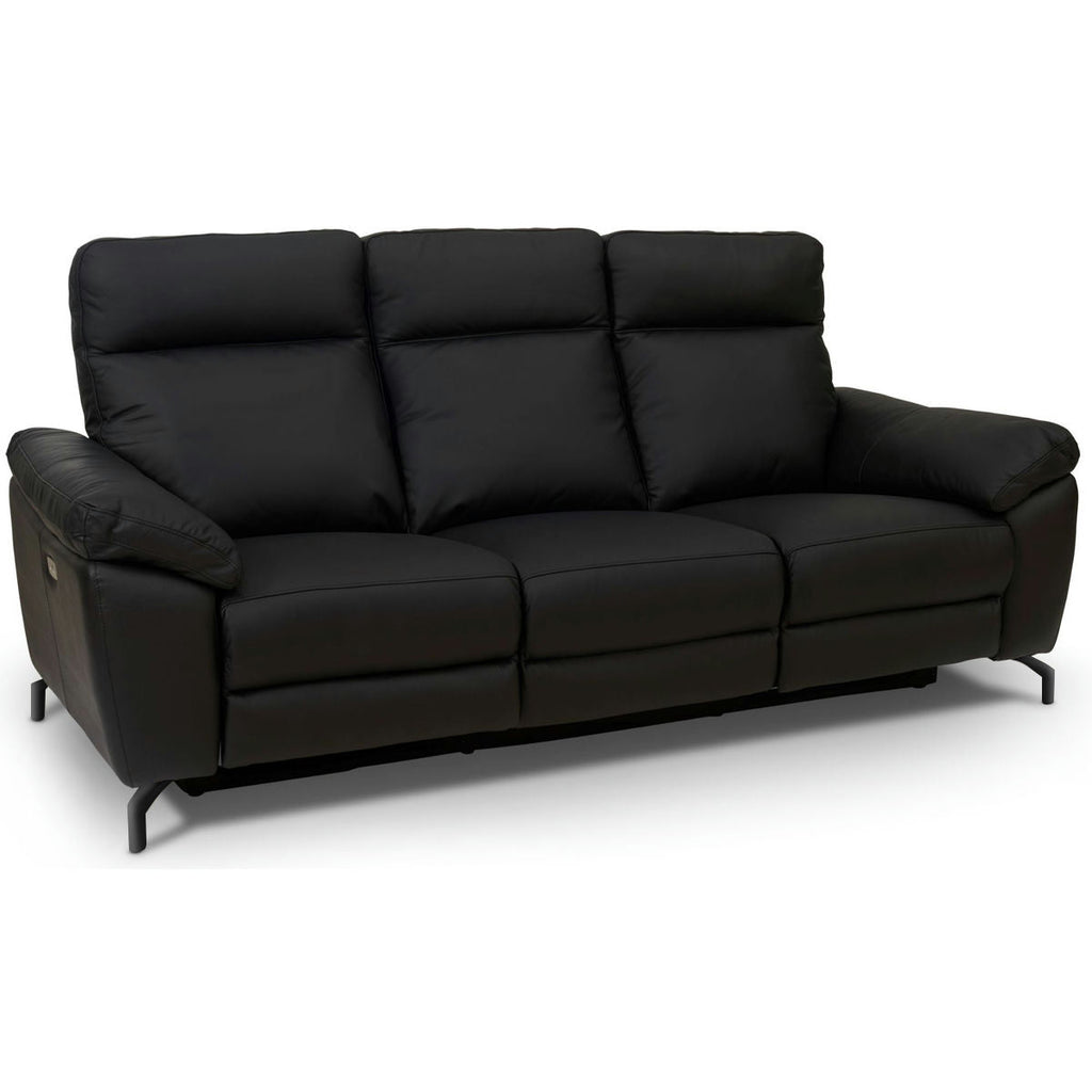 Couchgarnitur 3+2 - mit Elektrische Relaxfunktion, USB - Lederbezug Schwarz - FURNHOUSE