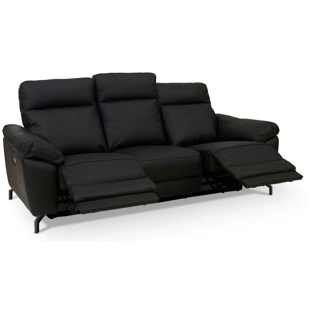 Couchgarnitur 3+2 - mit Elektrische Relaxfunktion, USB - Lederbezug Schwarz - FURNHOUSE