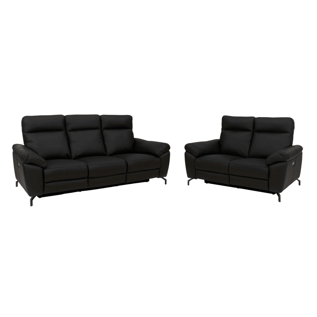 Couchgarnitur 3+2 - mit Elektrische Relaxfunktion, USB - Lederbezug Schwarz - FURNHOUSE