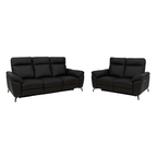 Couchgarnitur 3+2 Selesta - Elektrisch mit USB, Echtleder & Kunstleder Schwarz - FURNHOUSE