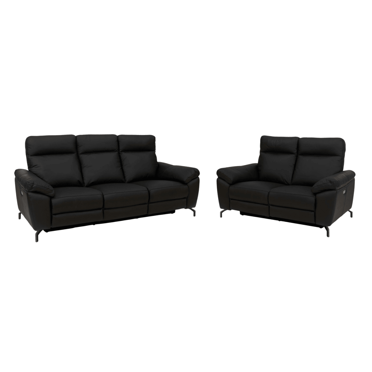 Couchgarnitur 3+2 - mit Elektrische Relaxfunktion, USB - Lederbezug Schwarz - FURNHOUSE