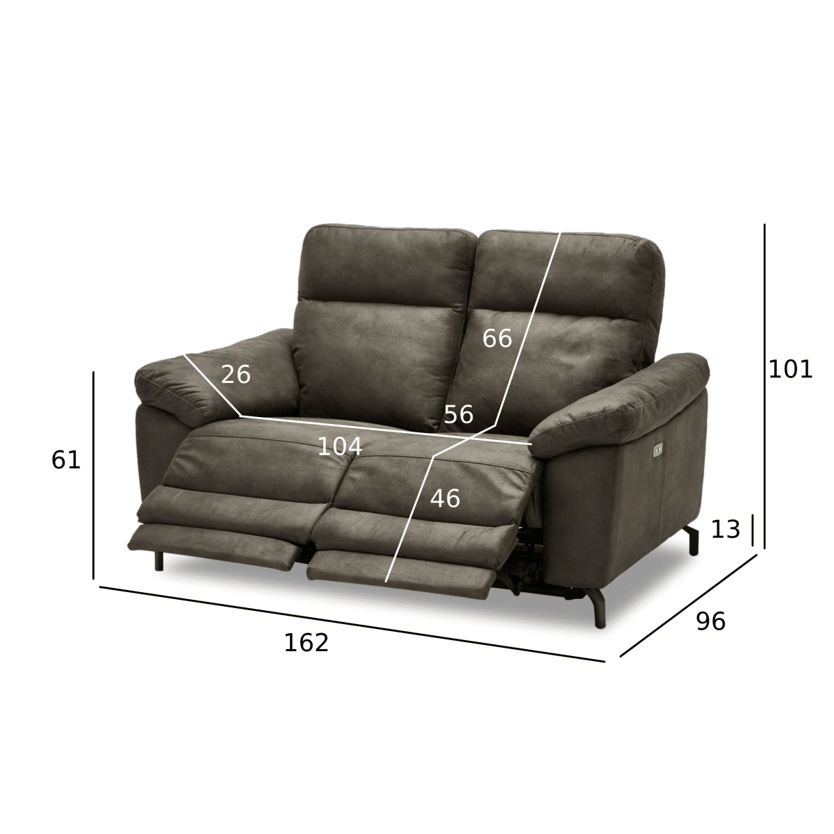 Couchgarnitur 3+2 - mit Elektrische Relaxfunktion, USB - Stoffbezug Taupe - FURNHOUSE
