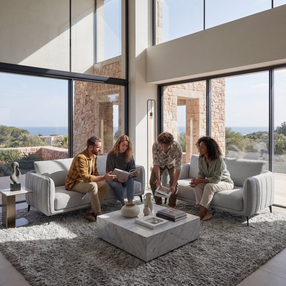 Couchgarnitur 3+2 Sofa - Stoffbezug Grau - FURNHOUSE