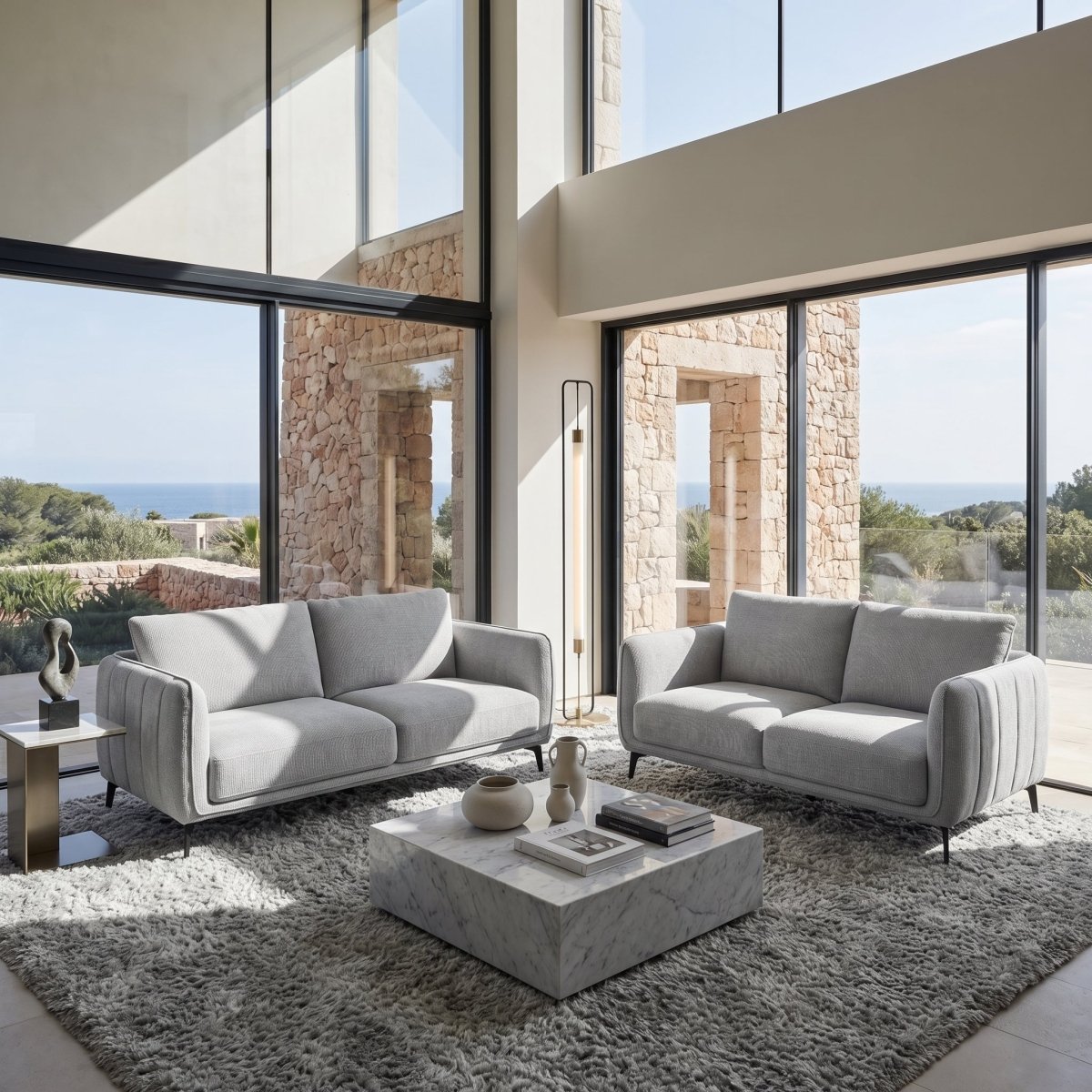 Couchgarnitur 3+2 Sofa - Stoffbezug Grau - FURNHOUSE