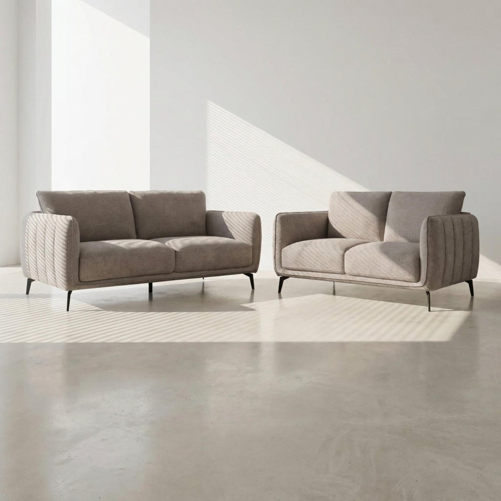 Couchgarnitur 3+2 Sofa - Stoffbezug Taupe - FURNHOUSE