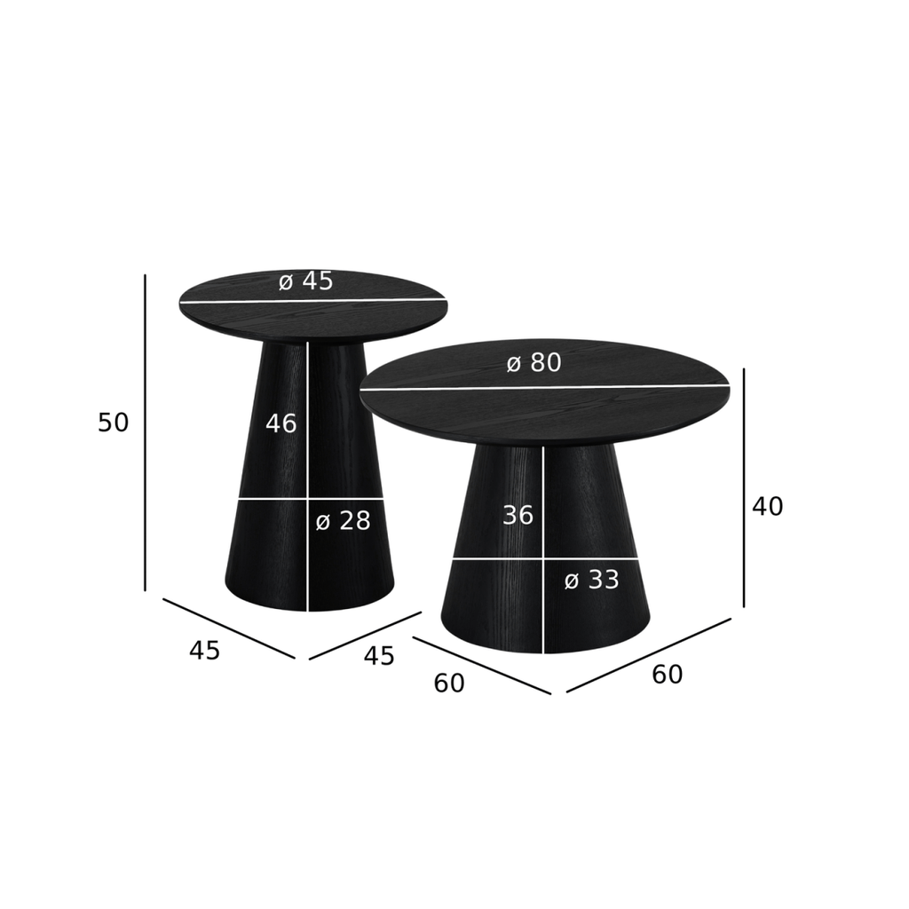 Couchtisch 2er Set ø45/60 cm - Eiche Schwarz - FURNHOUSE