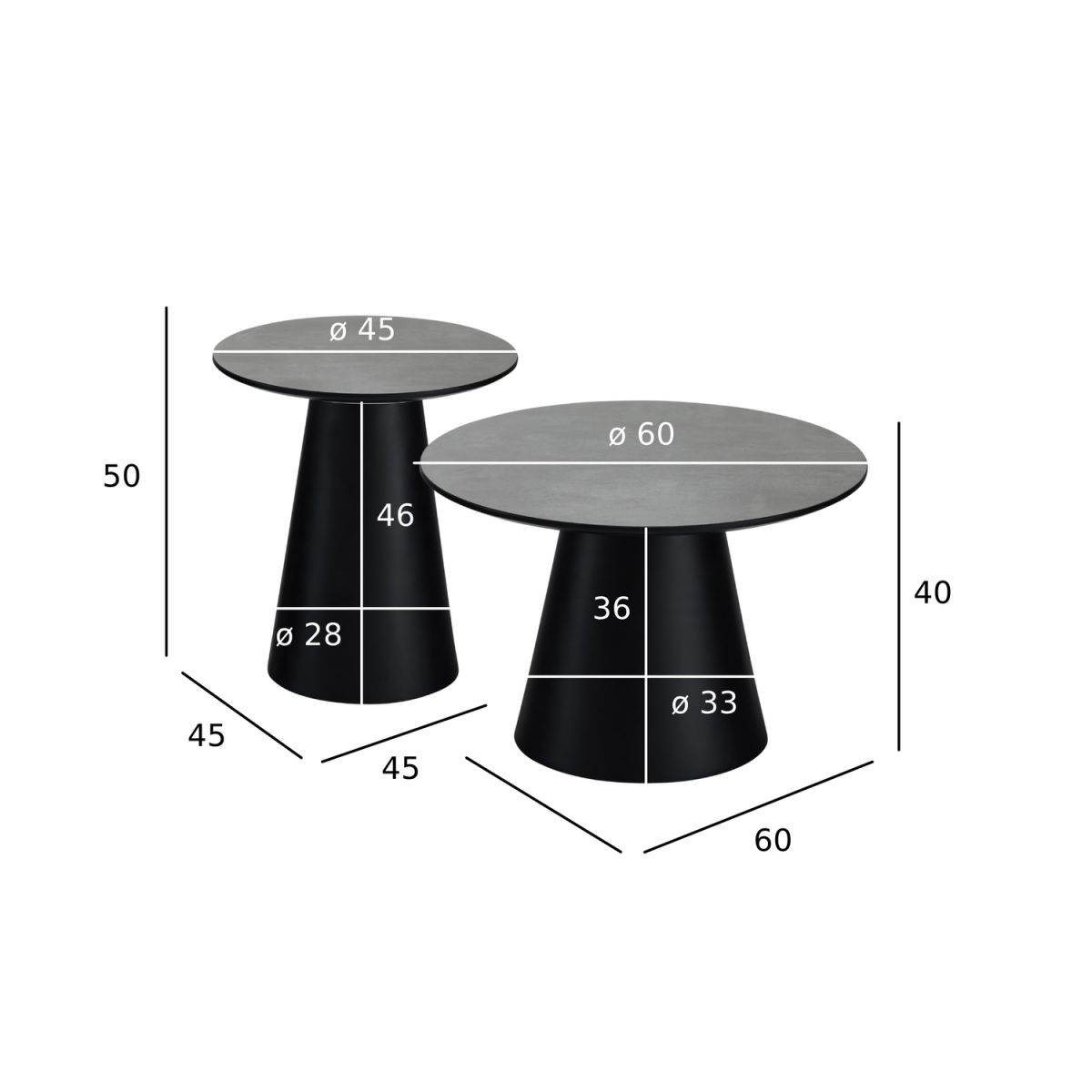Couchtisch 2er Set ø45/60 cm - Marmoroptik Dunkelgrau - FURNHOUSE