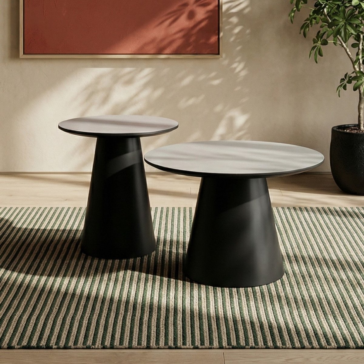 Couchtisch 2er Set ø45/60 cm - Marmoroptik Hellgrau - FURNHOUSE