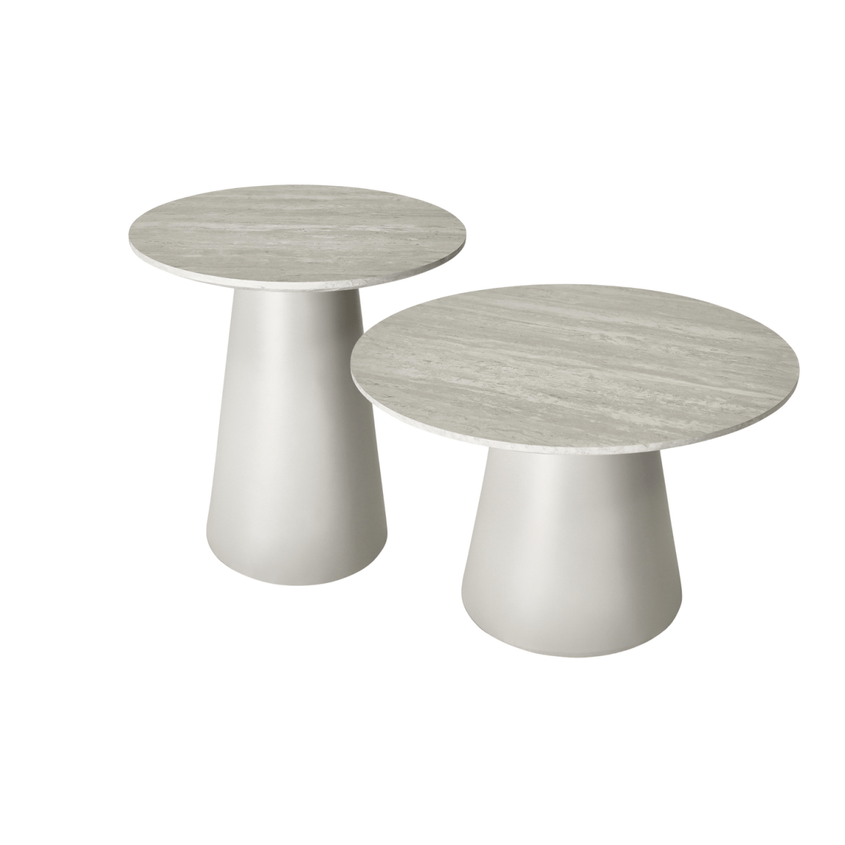 Couchtisch 2er Set ø45/60 cm Tango - Travertine-Optik Grau - FURNHOUSE