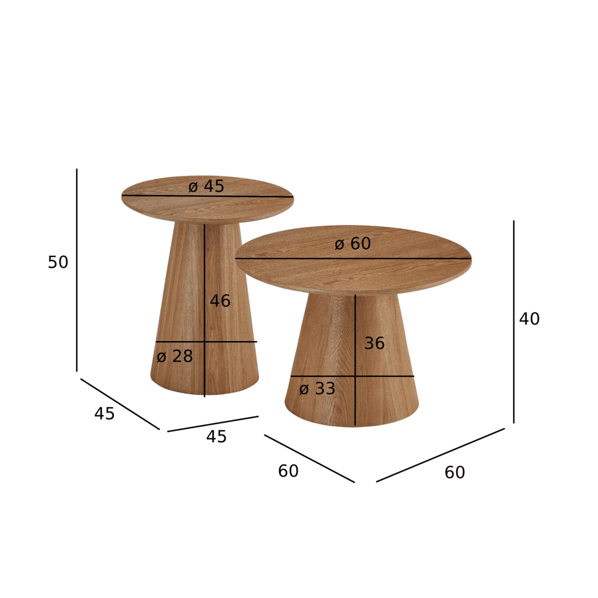 Couchtisch 2er Set ø45/60 cm - Wildeiche Natur - FURNHOUSE
