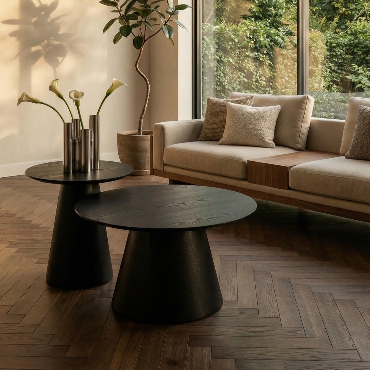 Couchtisch 2er Set ø45/80 cm - Eiche Schwarz - FURNHOUSE