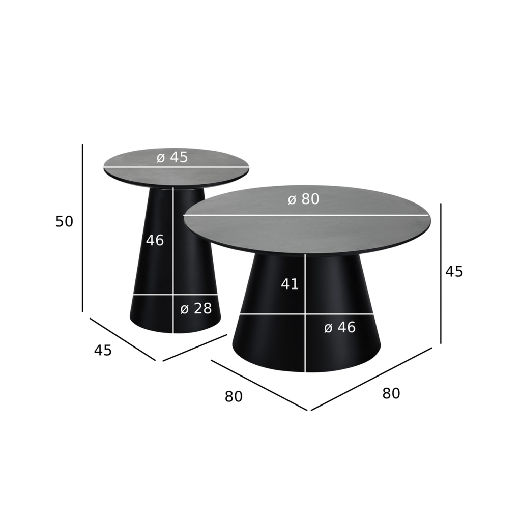 Couchtisch 2er Set ø45/80 cm - Marmoroptik Dunkelgrau - FURNHOUSE