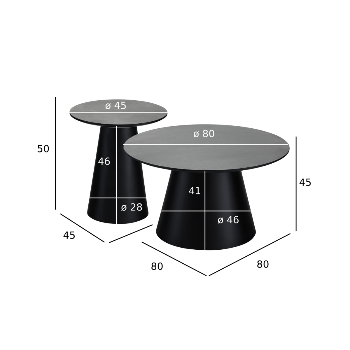 Couchtisch 2er Set ø45/80 cm - Marmoroptik Dunkelgrau - FURNHOUSE