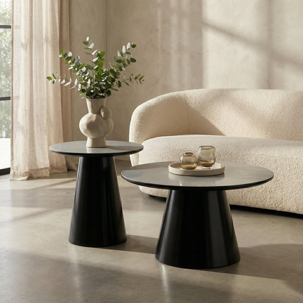 Couchtisch 2er Set ø45/80 cm - Marmoroptik Hellgrau - FURNHOUSE