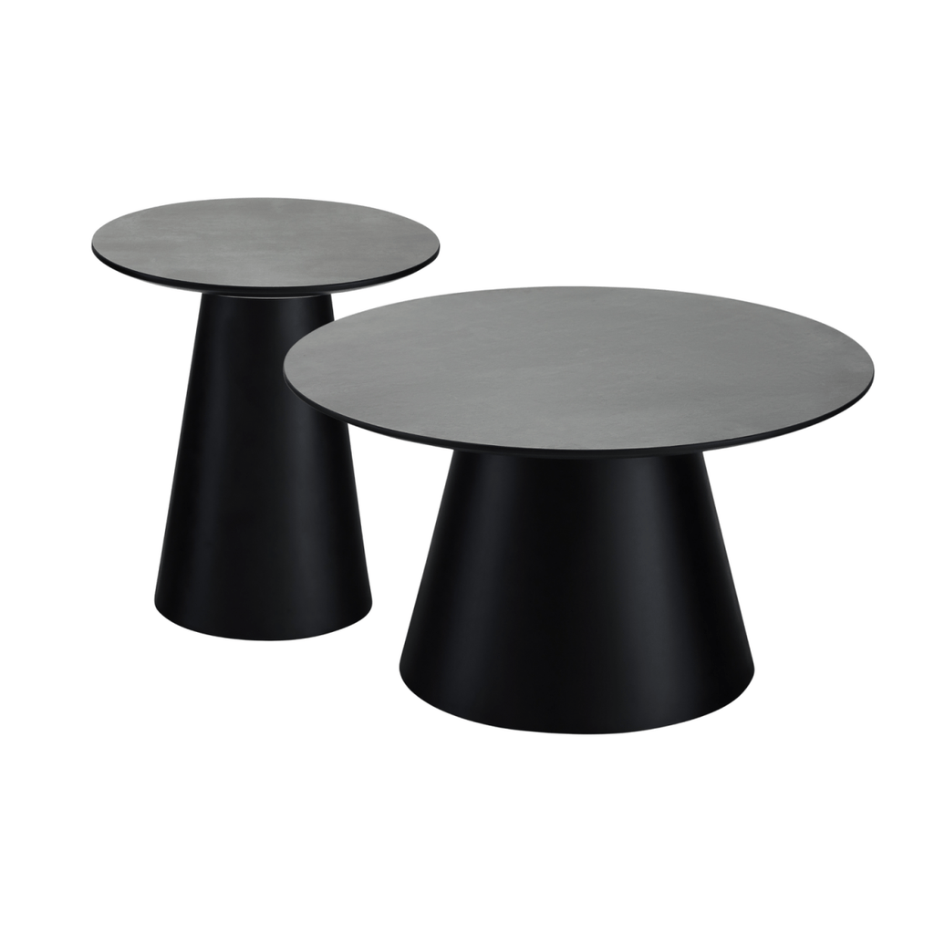 Couchtisch 2er Set ø45/80 cm Tango - Marmoroptik Dunkelgrau - FURNHOUSE