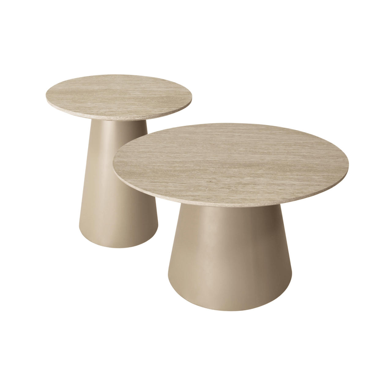 Couchtisch 2er Set ø45/80 cm Tango - Travertine-Optik Beige - FURNHOUSE