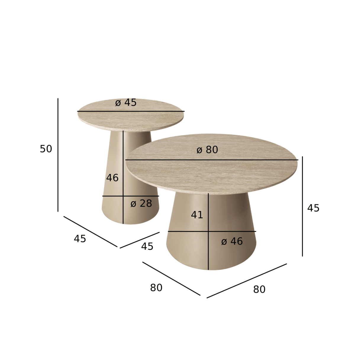 Couchtisch 2er Set ø45/80 cm - Travertine-Optik Beige - FURNHOUSE