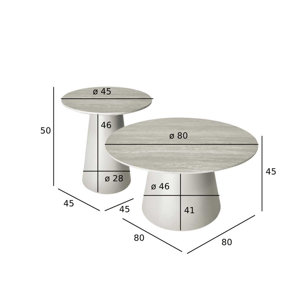 Couchtisch 2er Set ø45/80 cm - Travertine-Optik Grau - FURNHOUSE