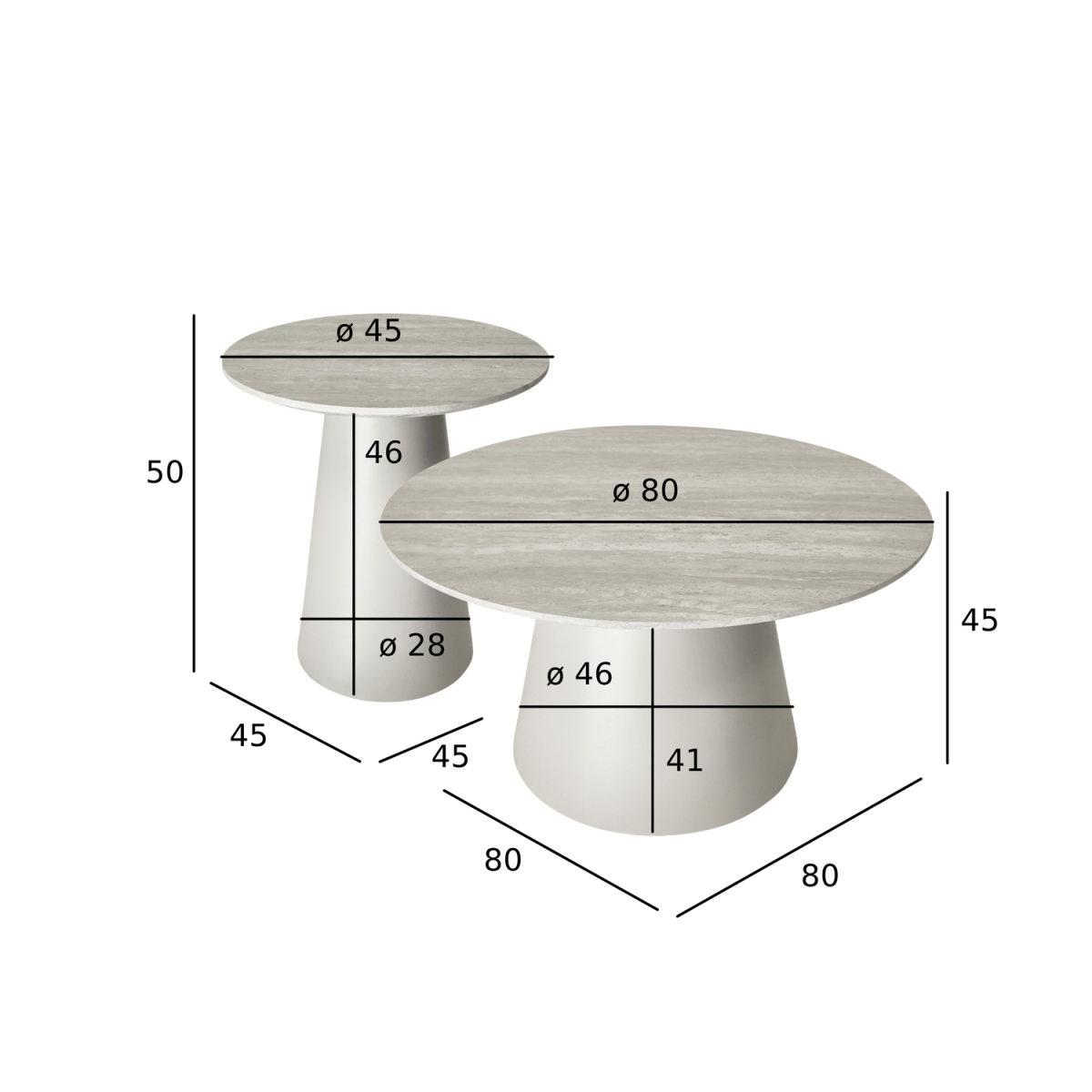 Couchtisch 2er Set ø45/80 cm - Travertine-Optik Grau - FURNHOUSE