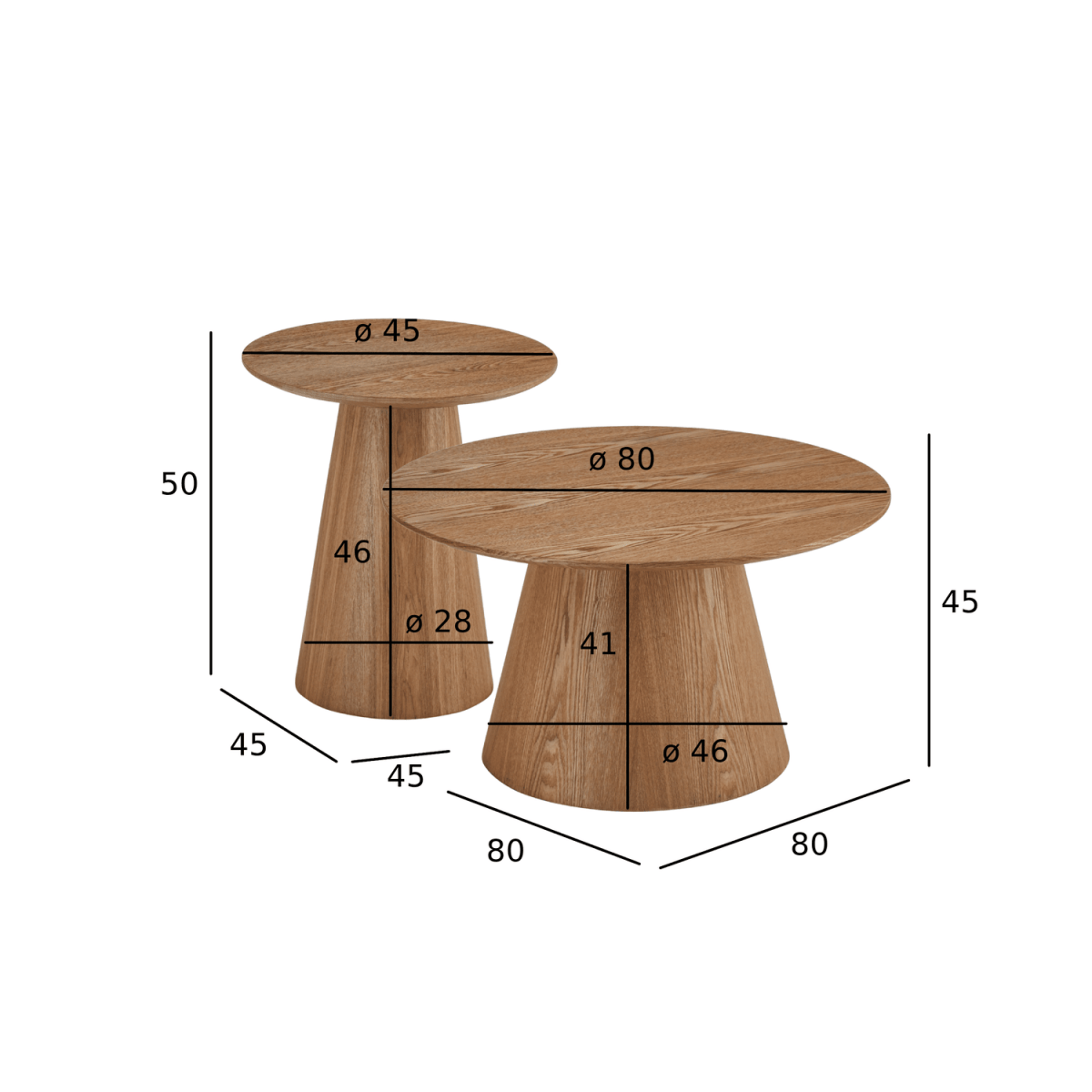 Couchtisch 2er Set ø45/80 cm - Wildeiche Natur - FURNHOUSE