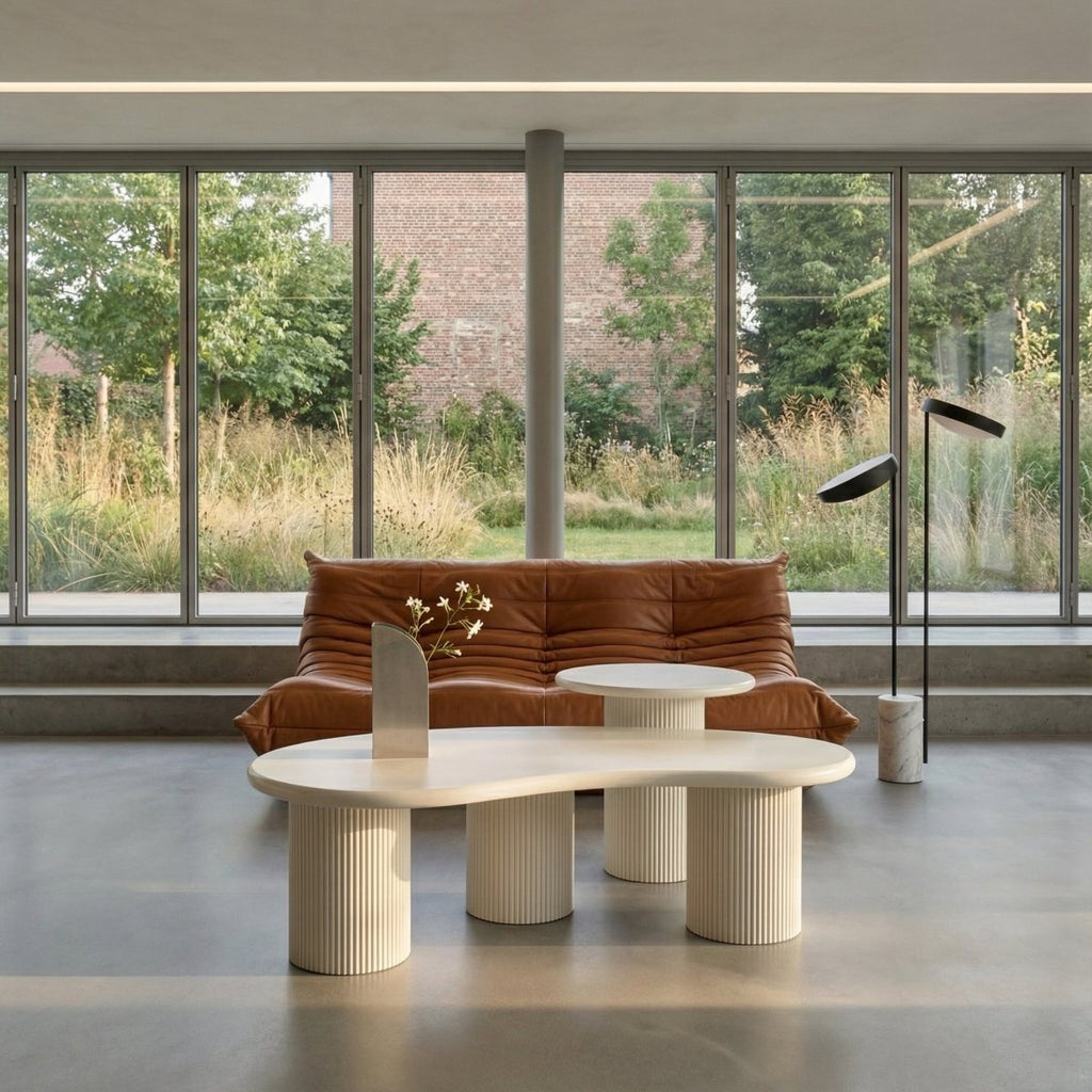 Couchtisch 2er Set ø50/130x70 cm - Weiß - FURNHOUSE