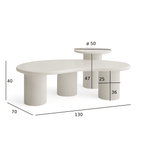 Maße Wave 2er Set ø50 cm + 130 x 70 cm Weiß: ø50 cm + 130 x 70 cm, Höhe 50 / 40 cm