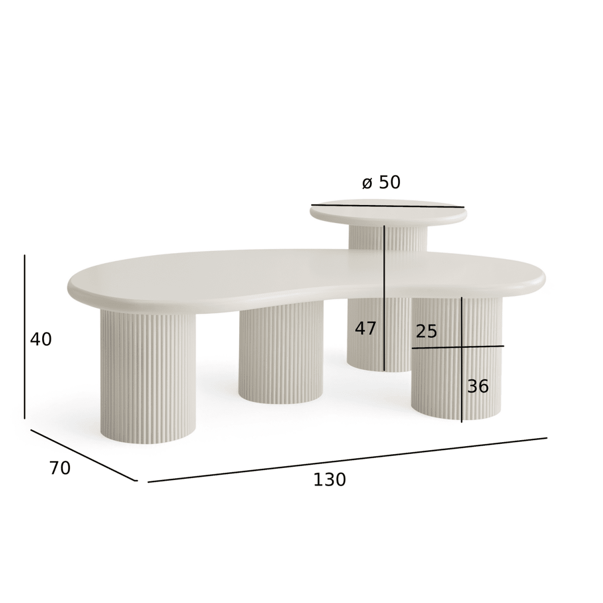 Couchtisch 2er Set ø50/130x70 cm - Weiß - FURNHOUSE