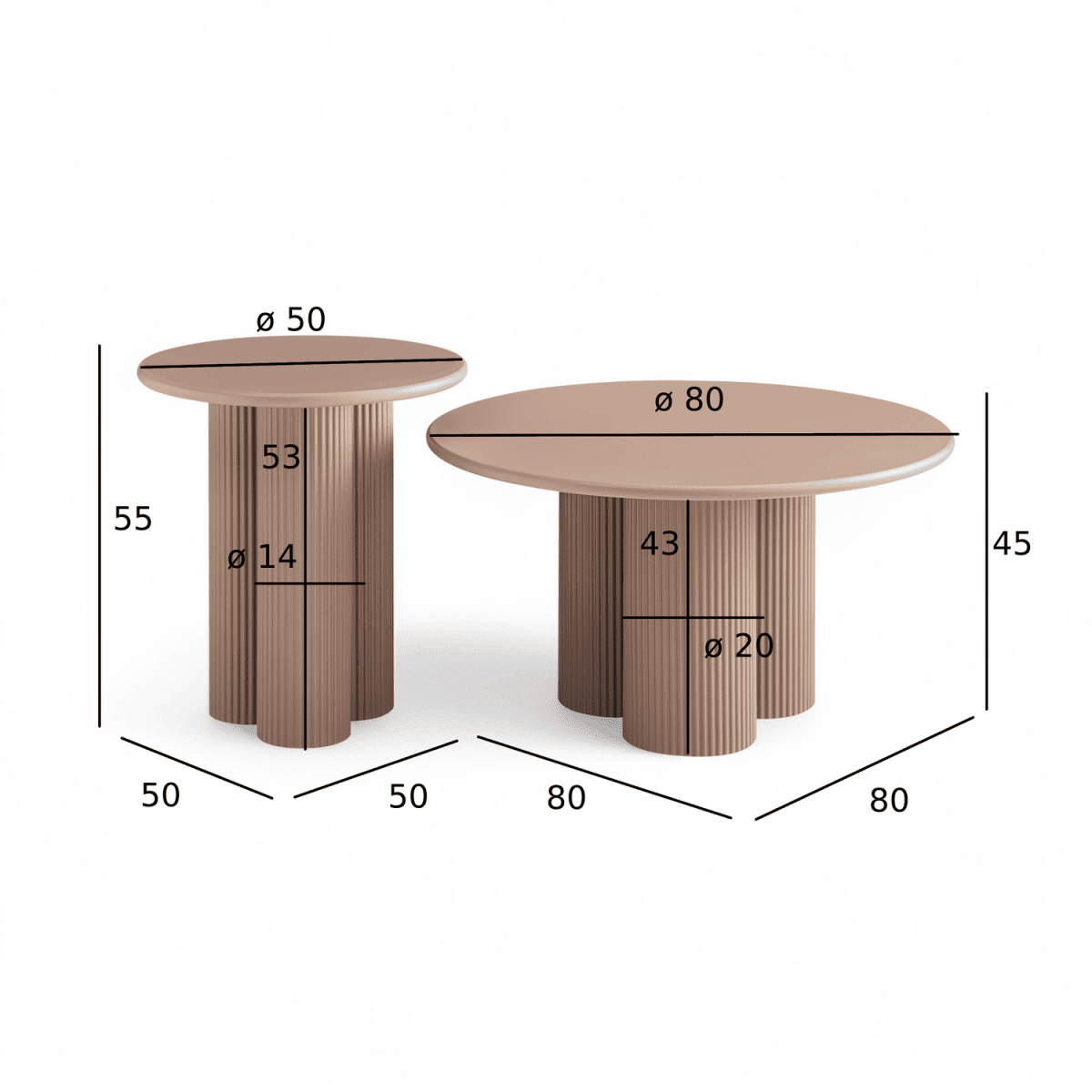Couchtisch 2er Set ø50/80 cm - Mocca Mousse - FURNHOUSE